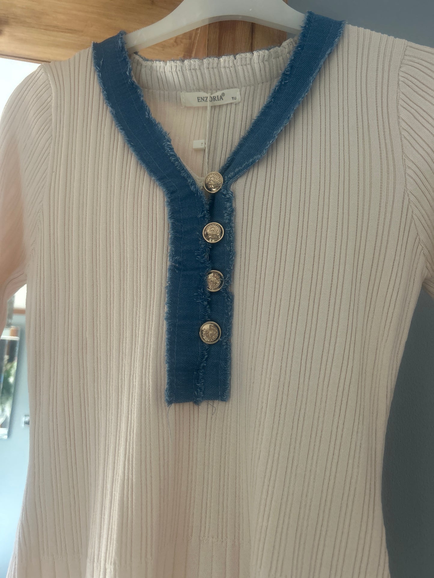 Knitted Denim Button Dress