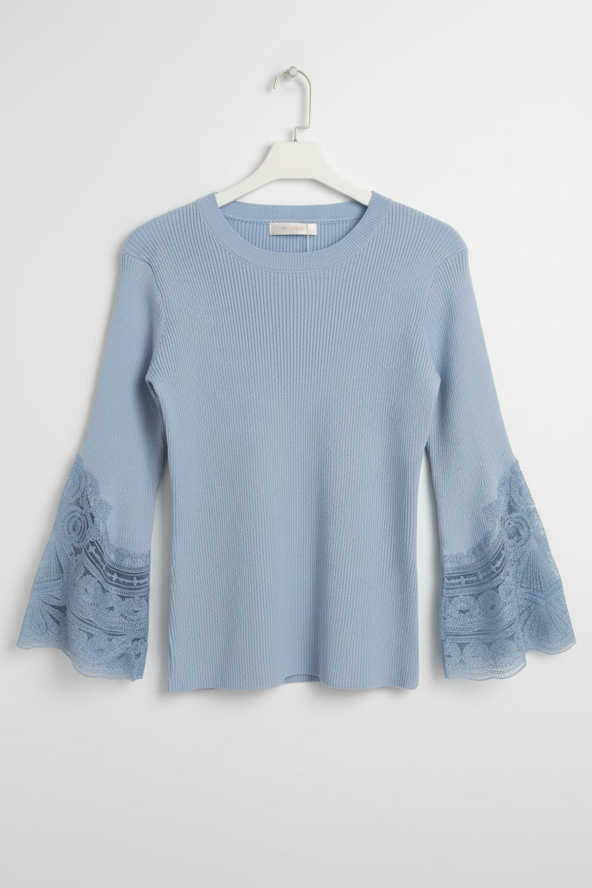 Lorene Lace Sleeve Ribbed Top