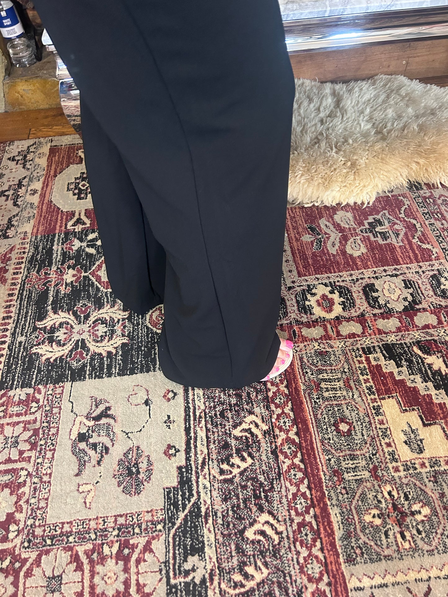 Button detail wide leg trousers