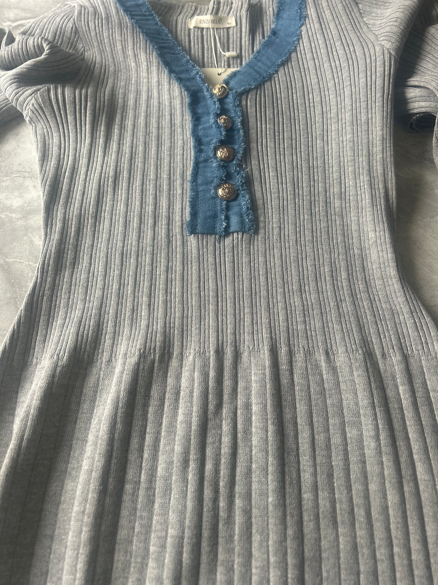Knitted Denim Button Dress