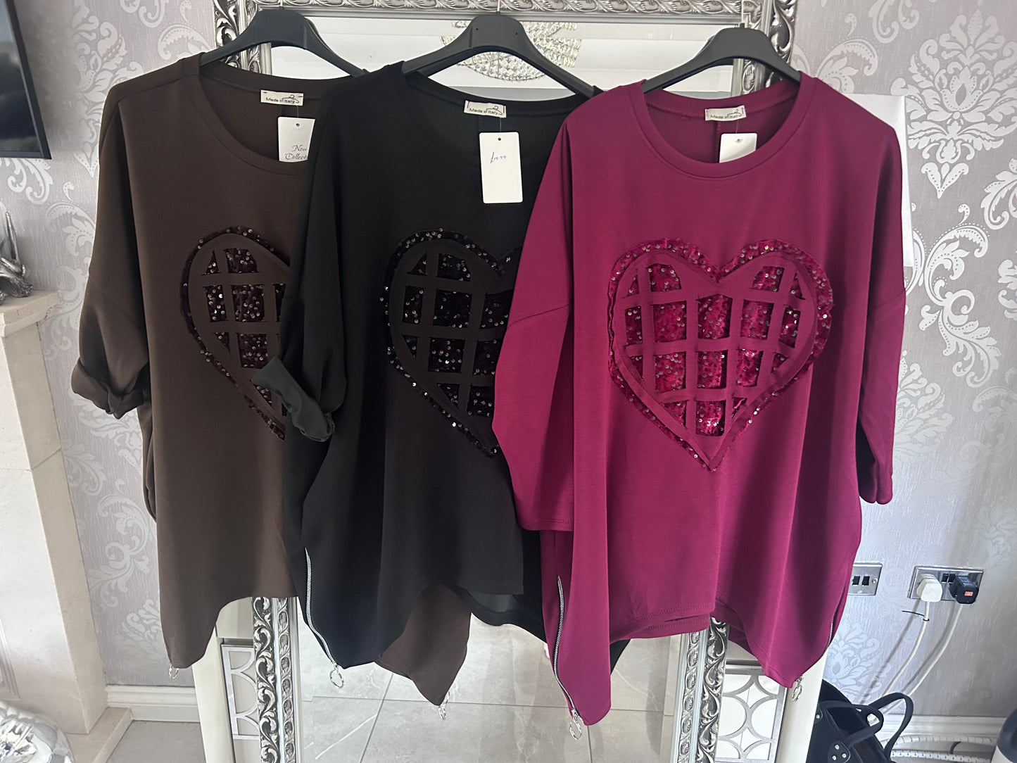 Lowan Sequin Heart Scuba Top - Festive Asymmetric Sweater