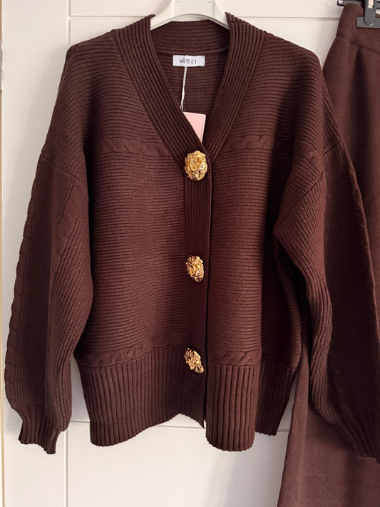 Gold button knit suit
