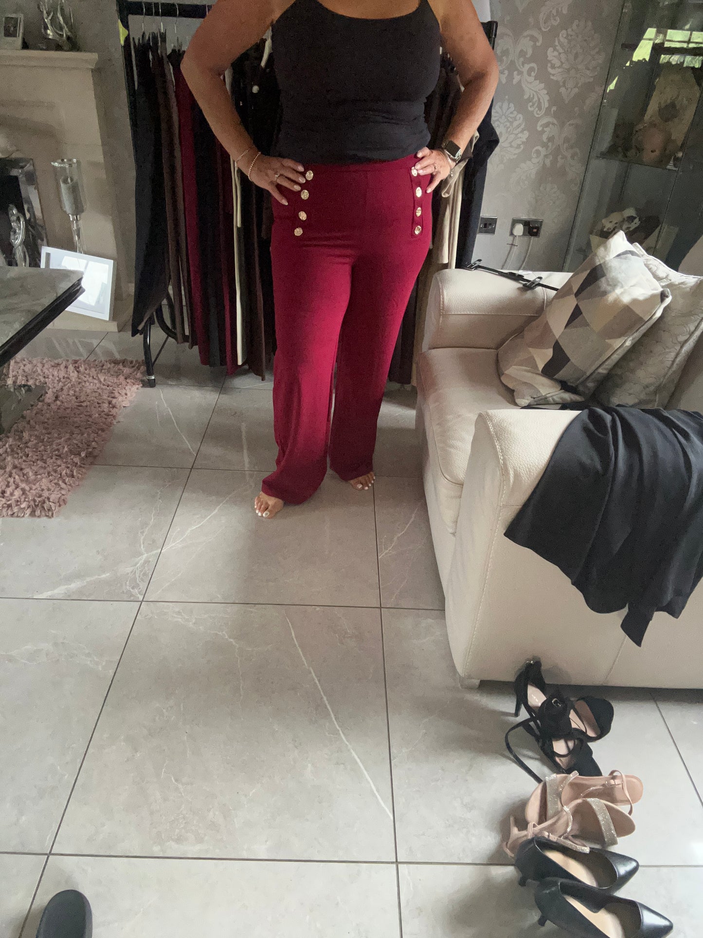 Button detail wide leg trousers