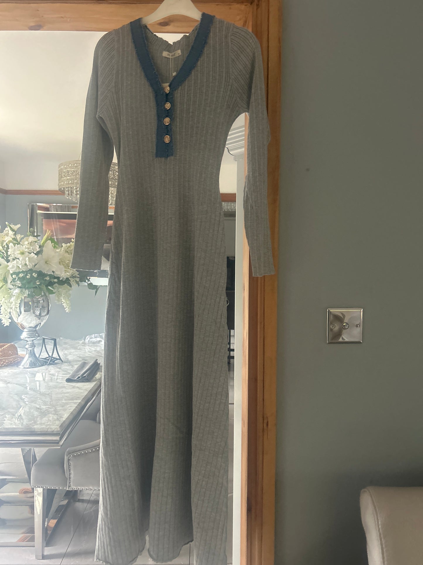 Knitted Denim Button Dress