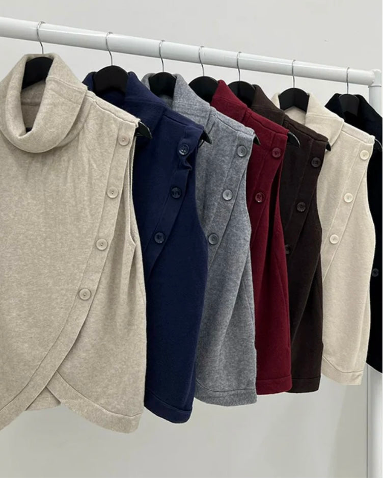 Wrapover Button Roll Neck