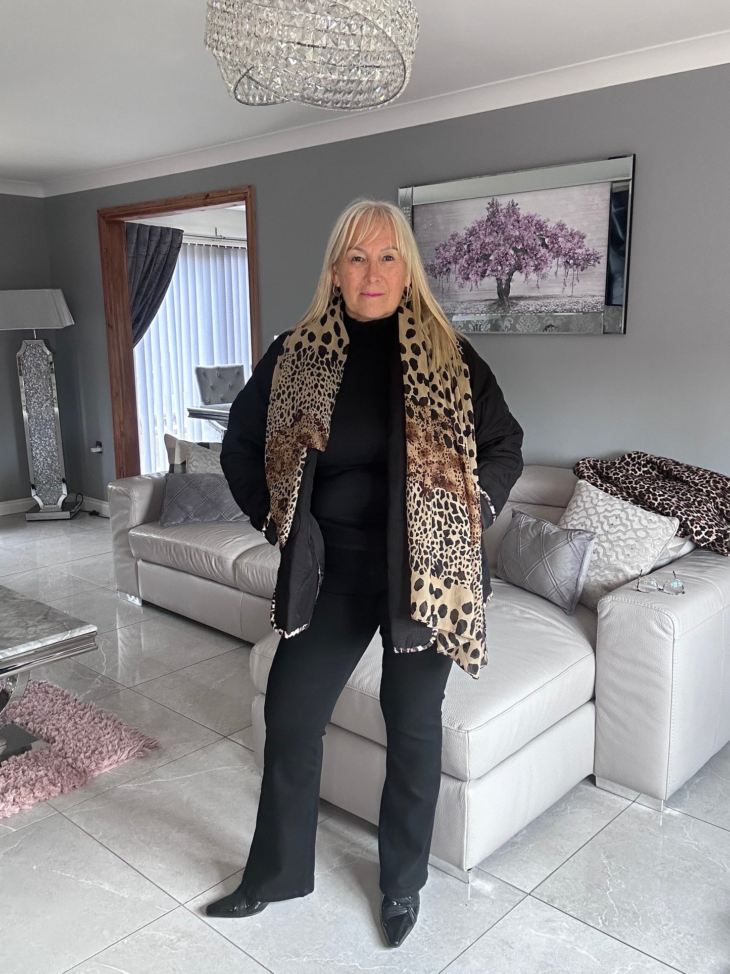 Piped leopard jacket