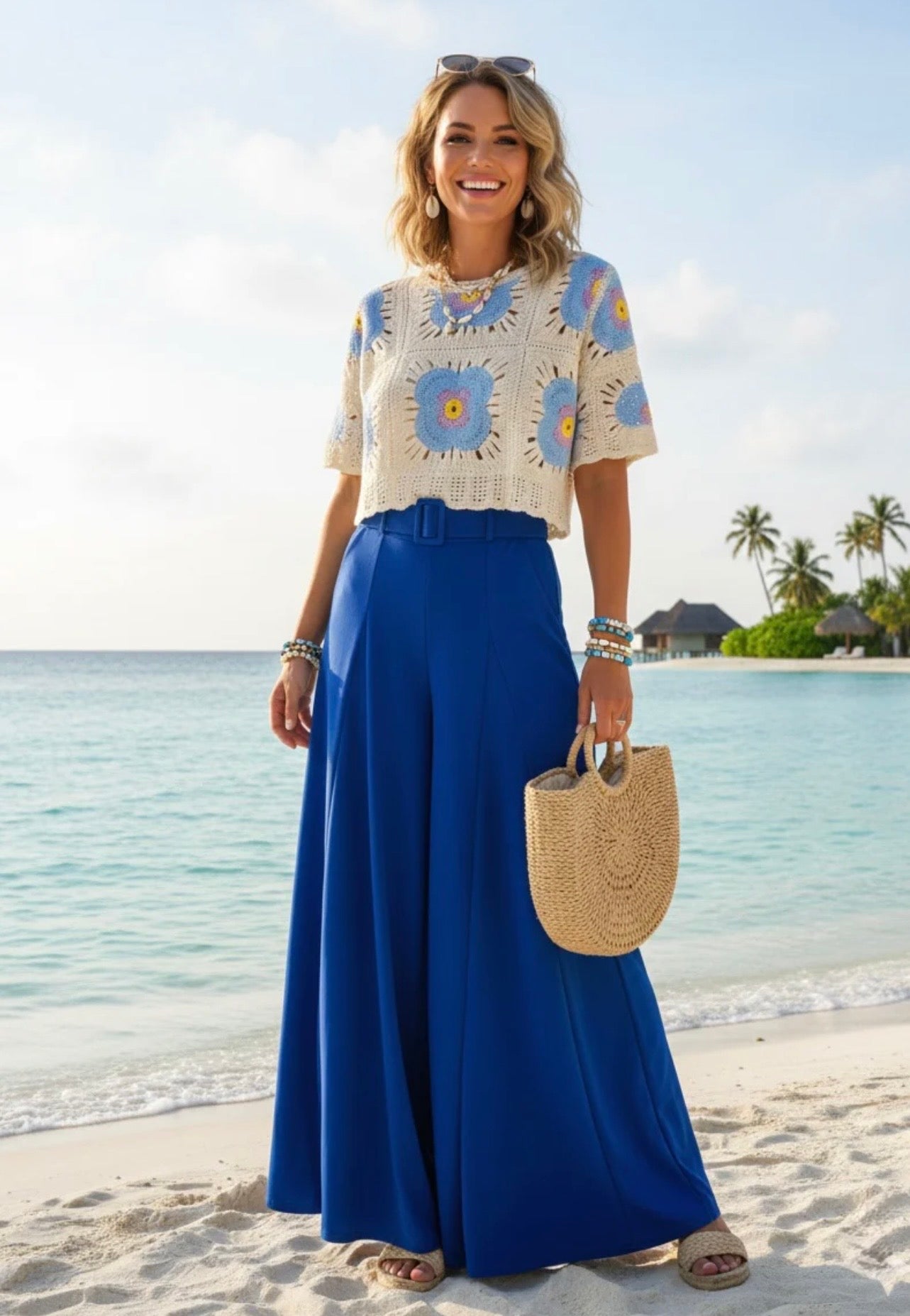 Belted wide leg trousers