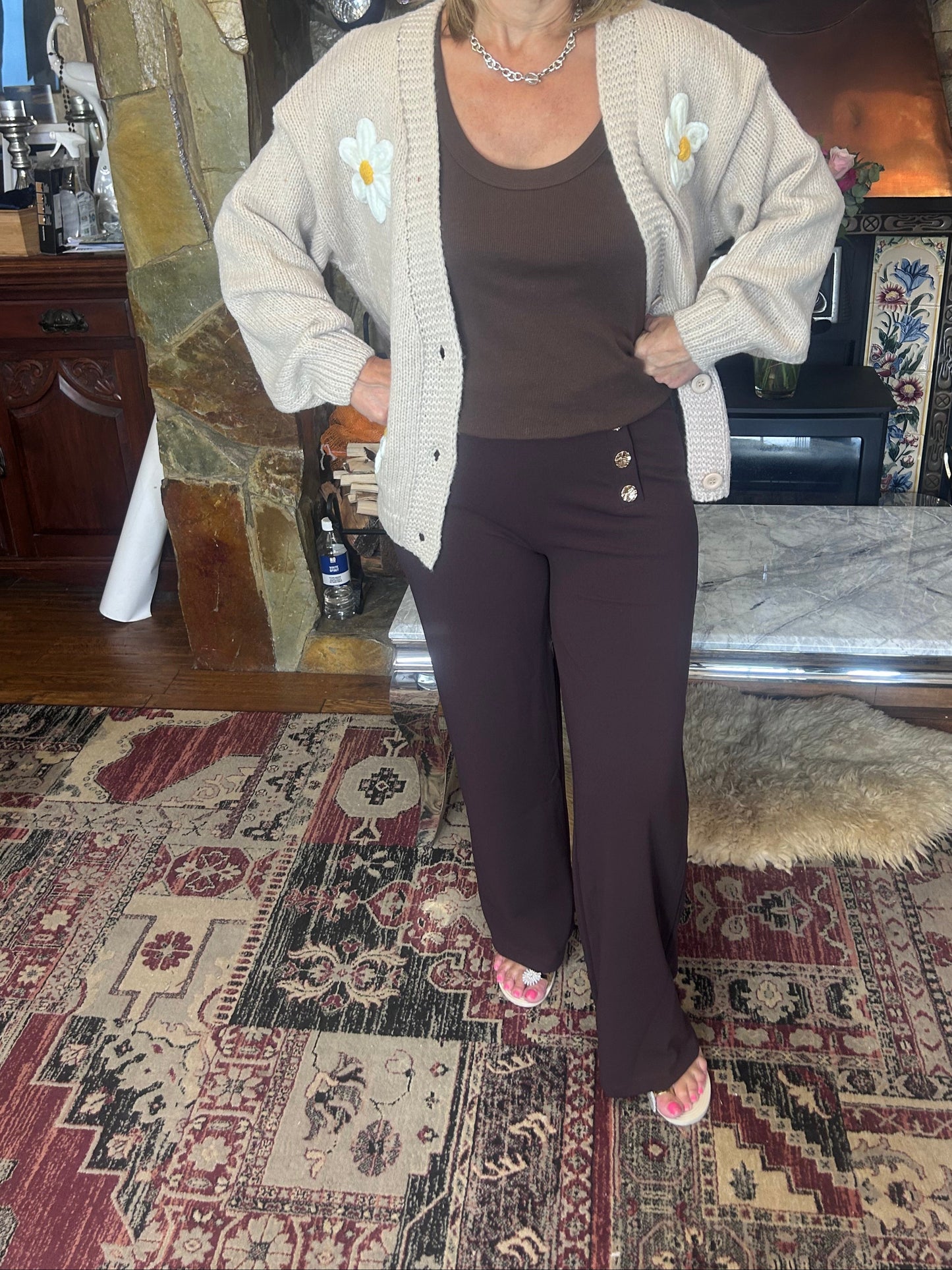 Button Detail Wide Leg trousers