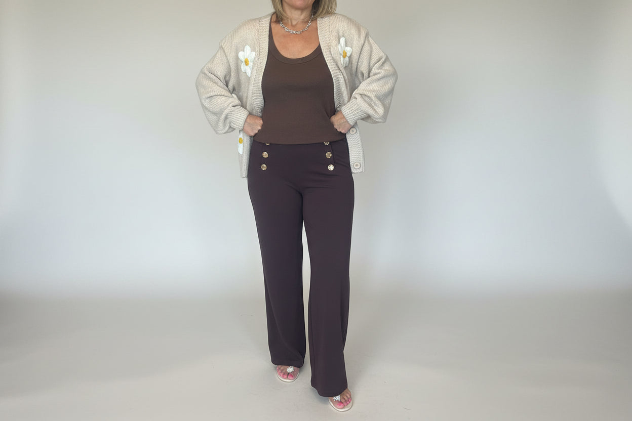 Button Detail Wide Leg trousers