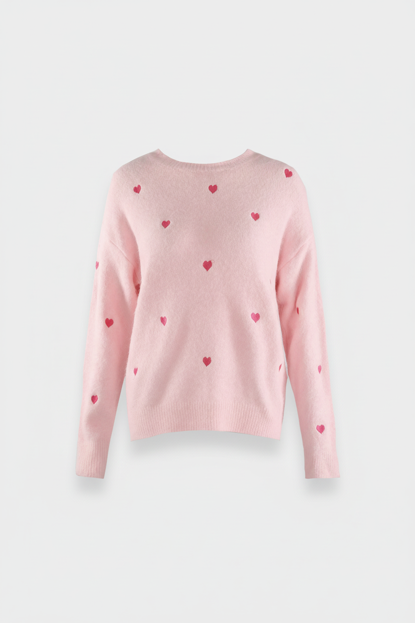 Floral Luxe Jumper - Heart Patch Fluffy Knit