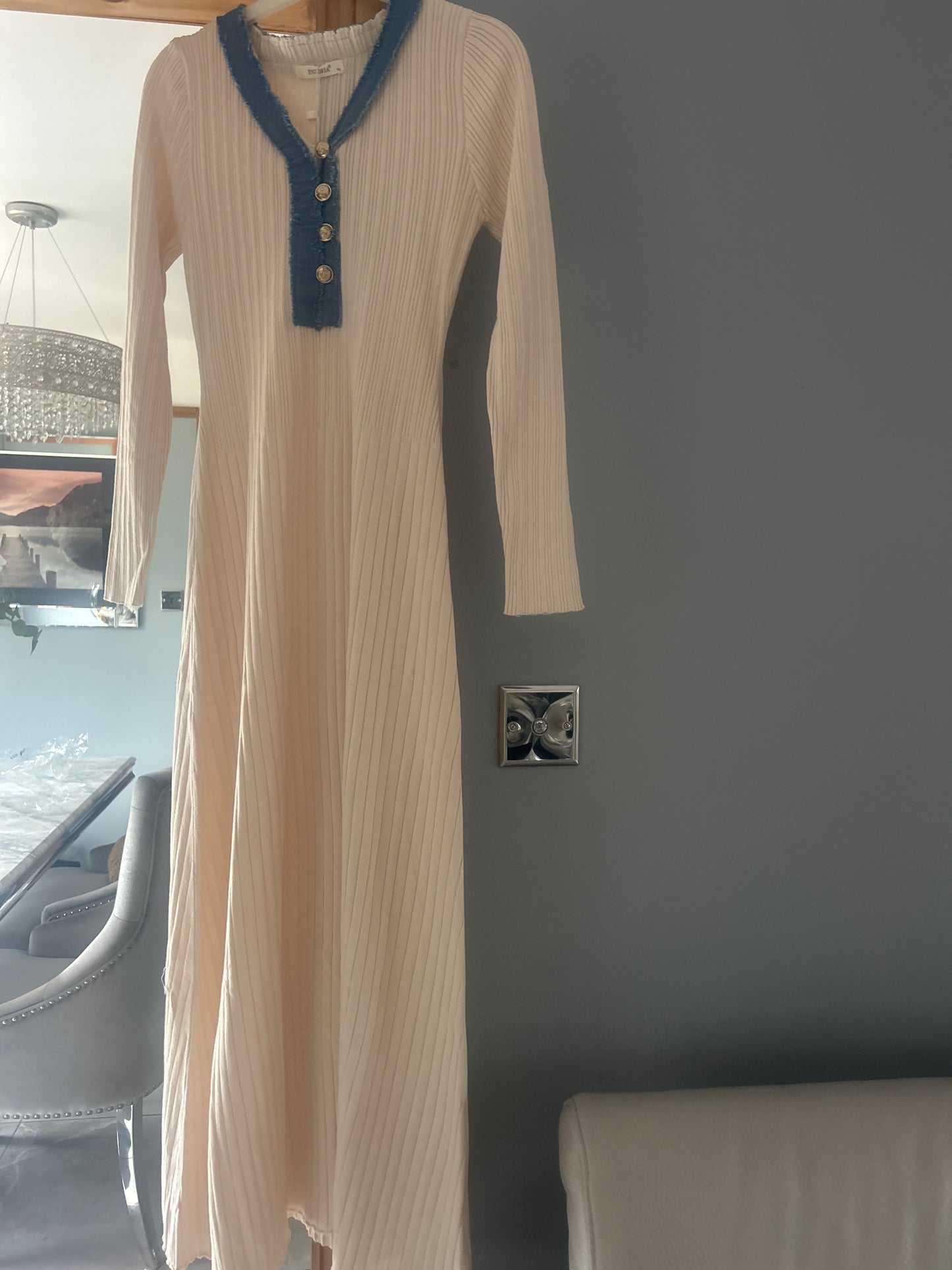 Knitted Denim Button Dress
