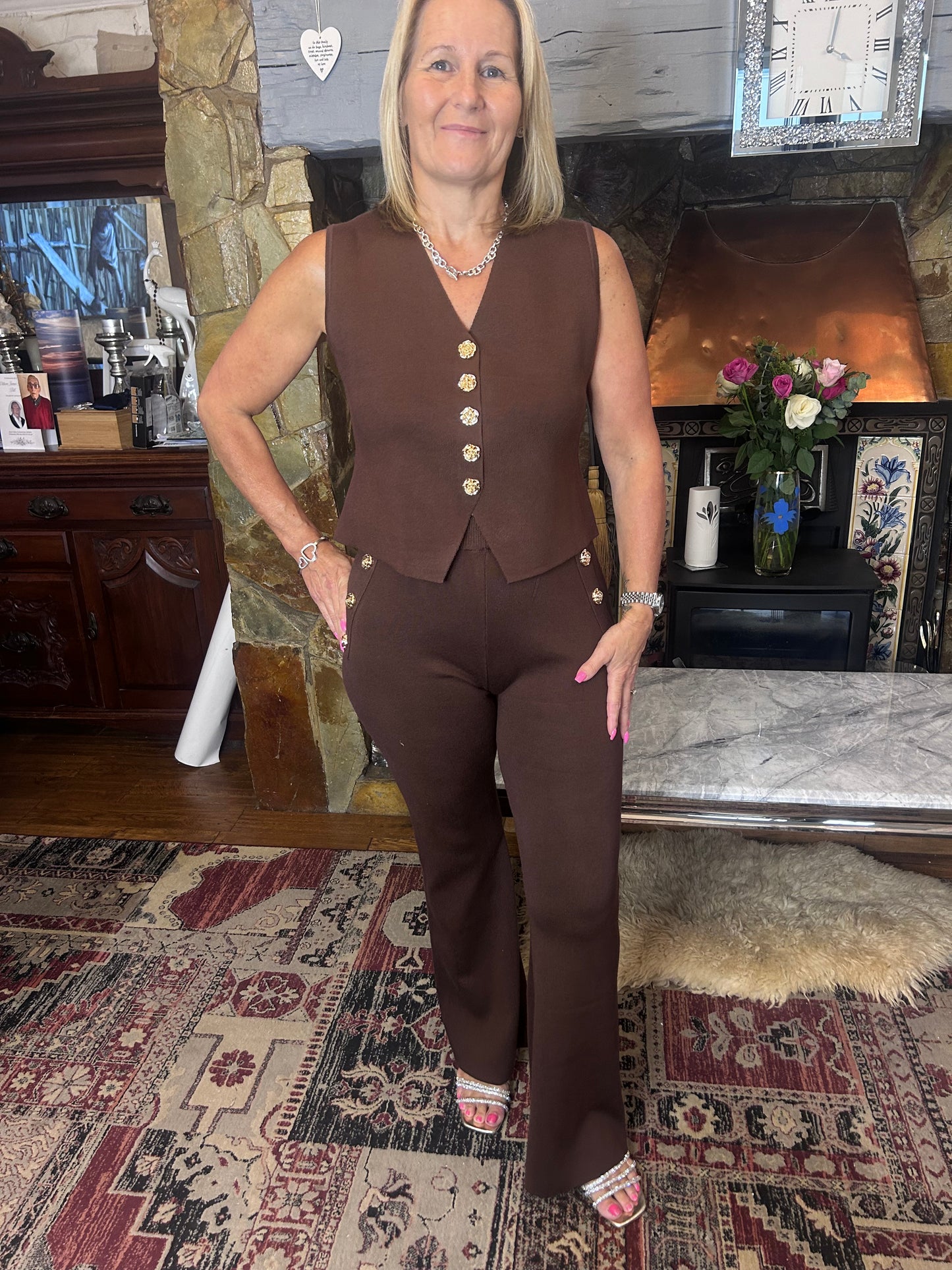 Ribbed button waistcoat suit