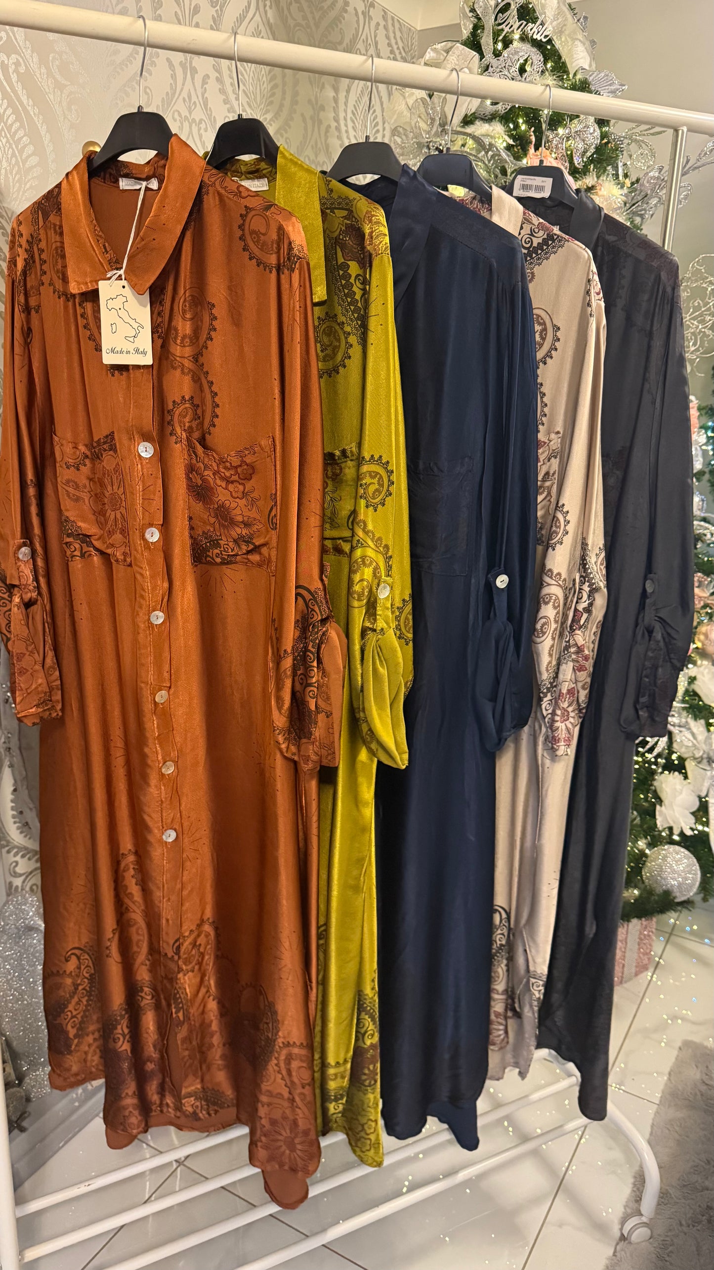 Satin print shirt dress