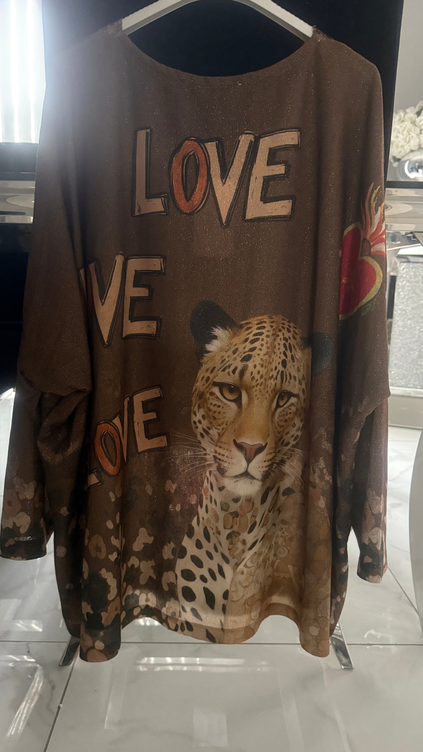 Oversized animal print love top