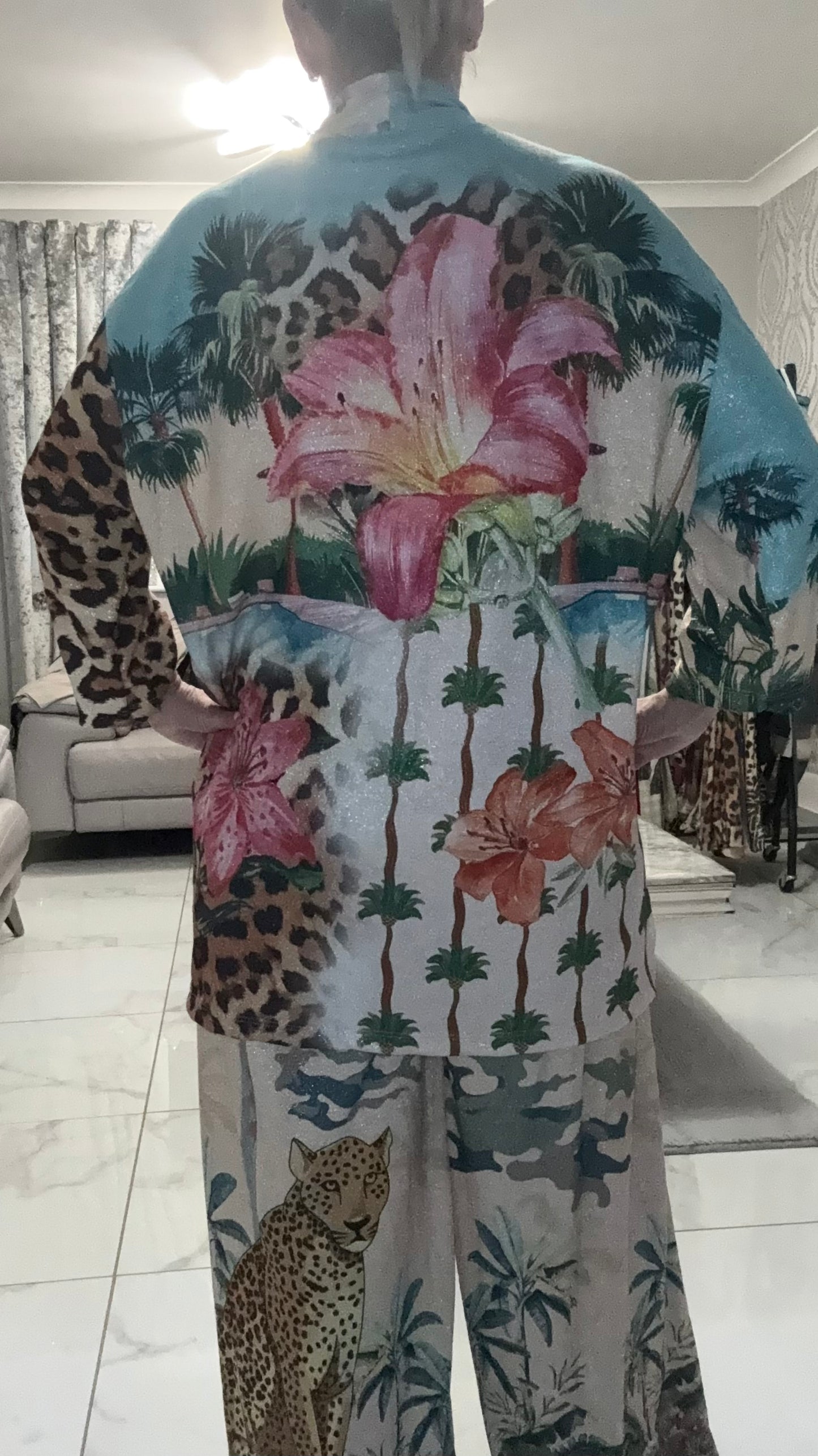 Flower back open jacket