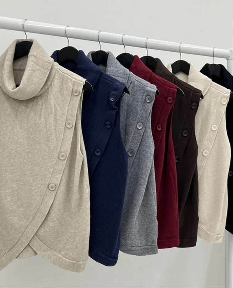 Wrapover Button Roll Neck