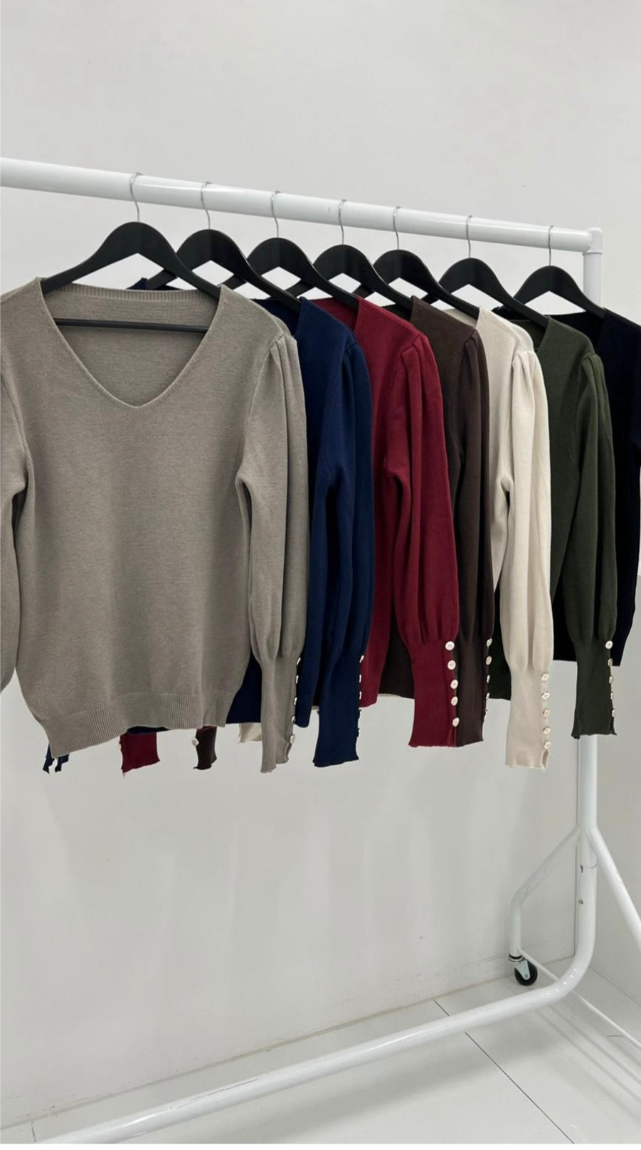 V-Neck Button Cuff Jumper