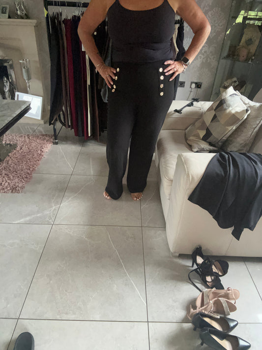 Button detail wide leg trousers