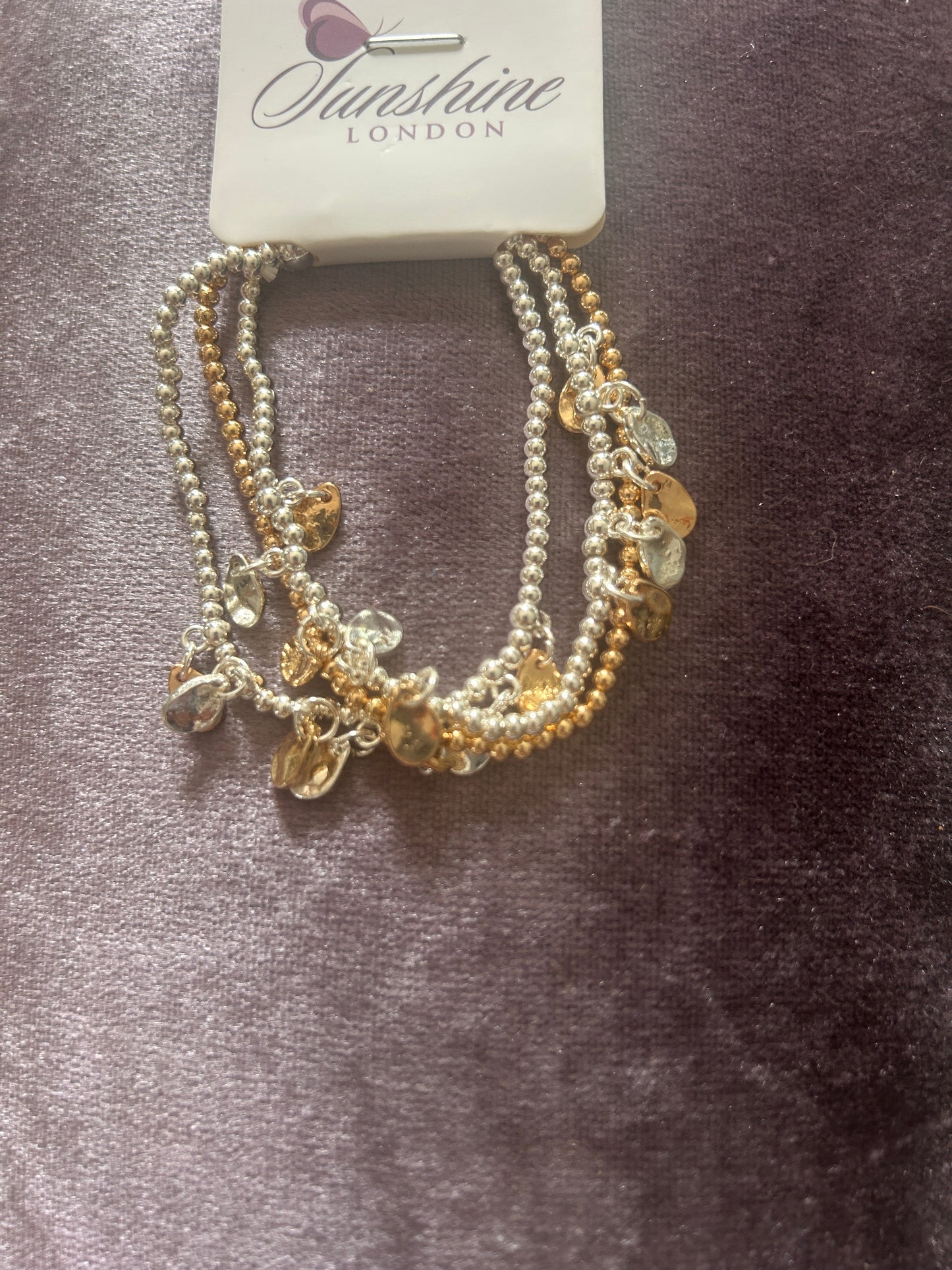 Silver & Gold Beaded Charm Bracelet Stack — Set of 3