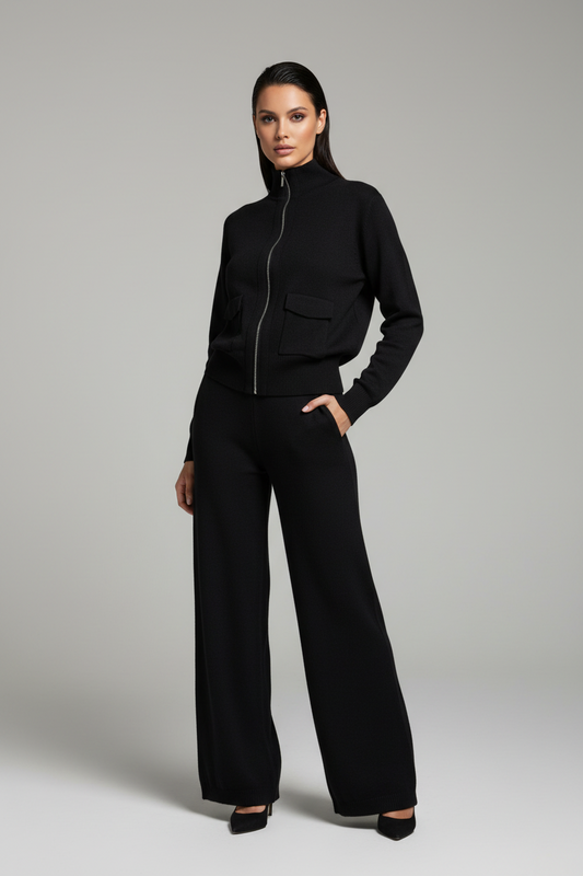 Zip front jacket suit