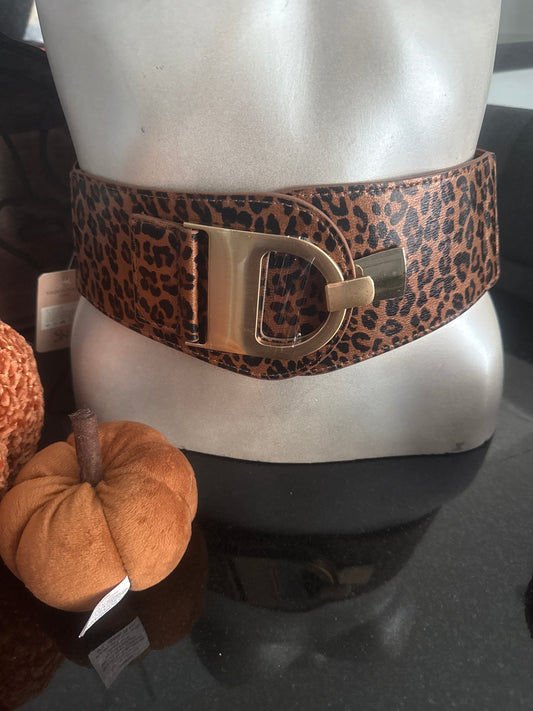 Wide front gold D detail belt