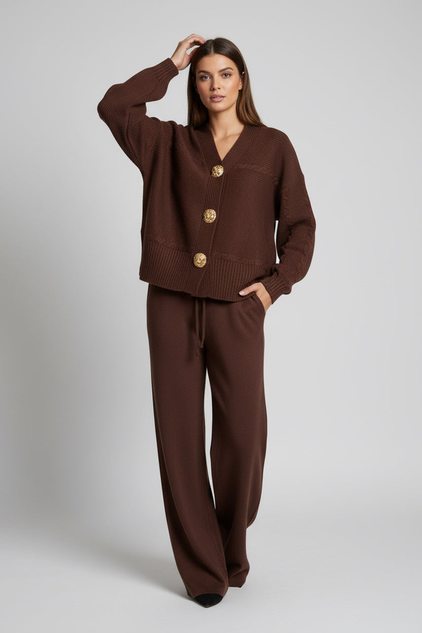 Gold button knit suit