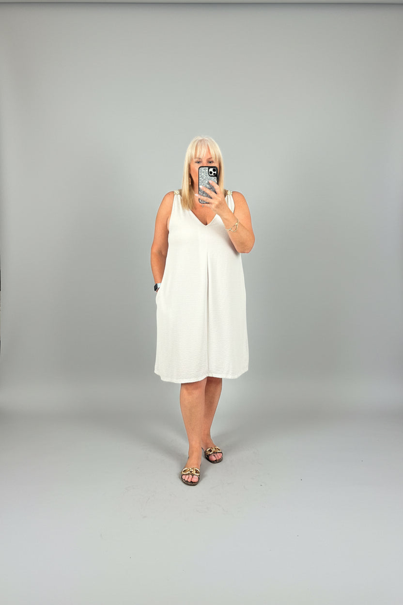 model wearing the white jade playsuit