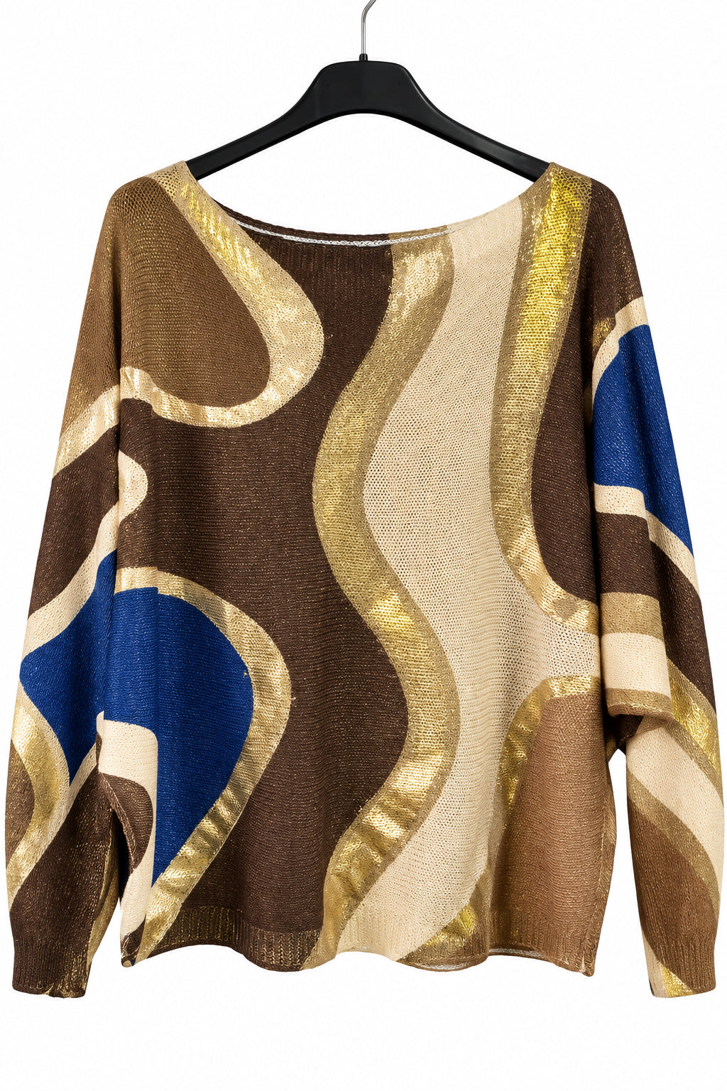 The Amalfi Gold Wave Batwing fine knit Mesh jumper
