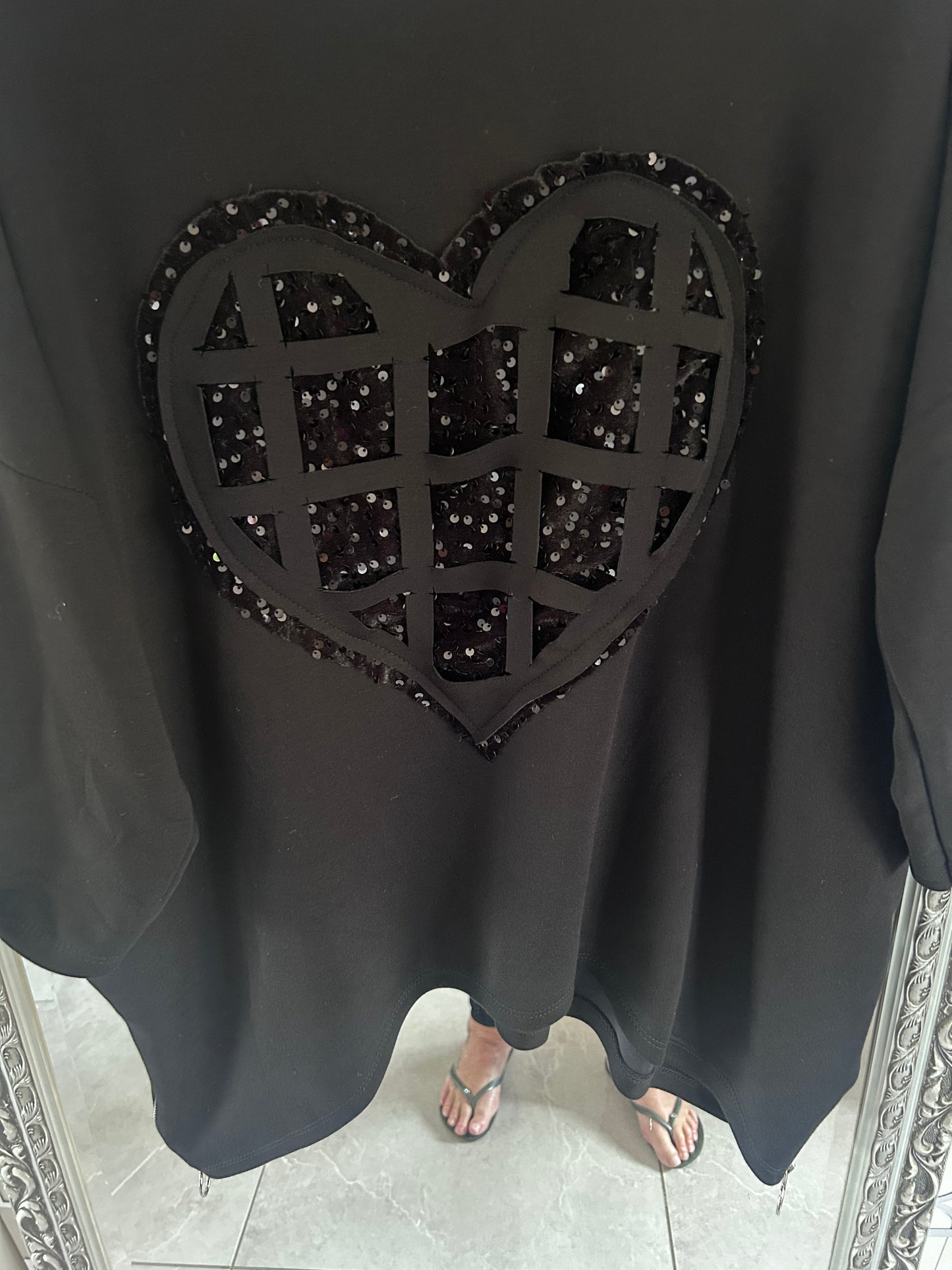 Lowan Sequin Heart Scuba Top - Festive Asymmetric Sweater