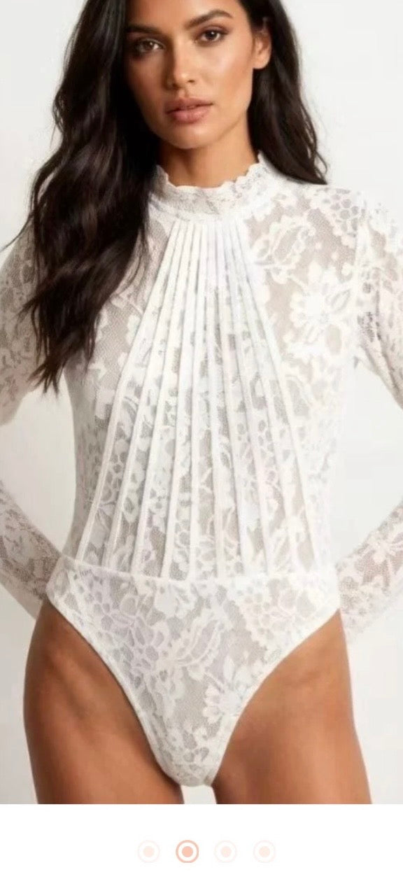 Eloise High Neck Lace Mesh Bodysuit