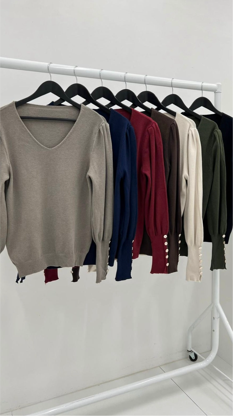 V-Neck Button Cuff Jumper