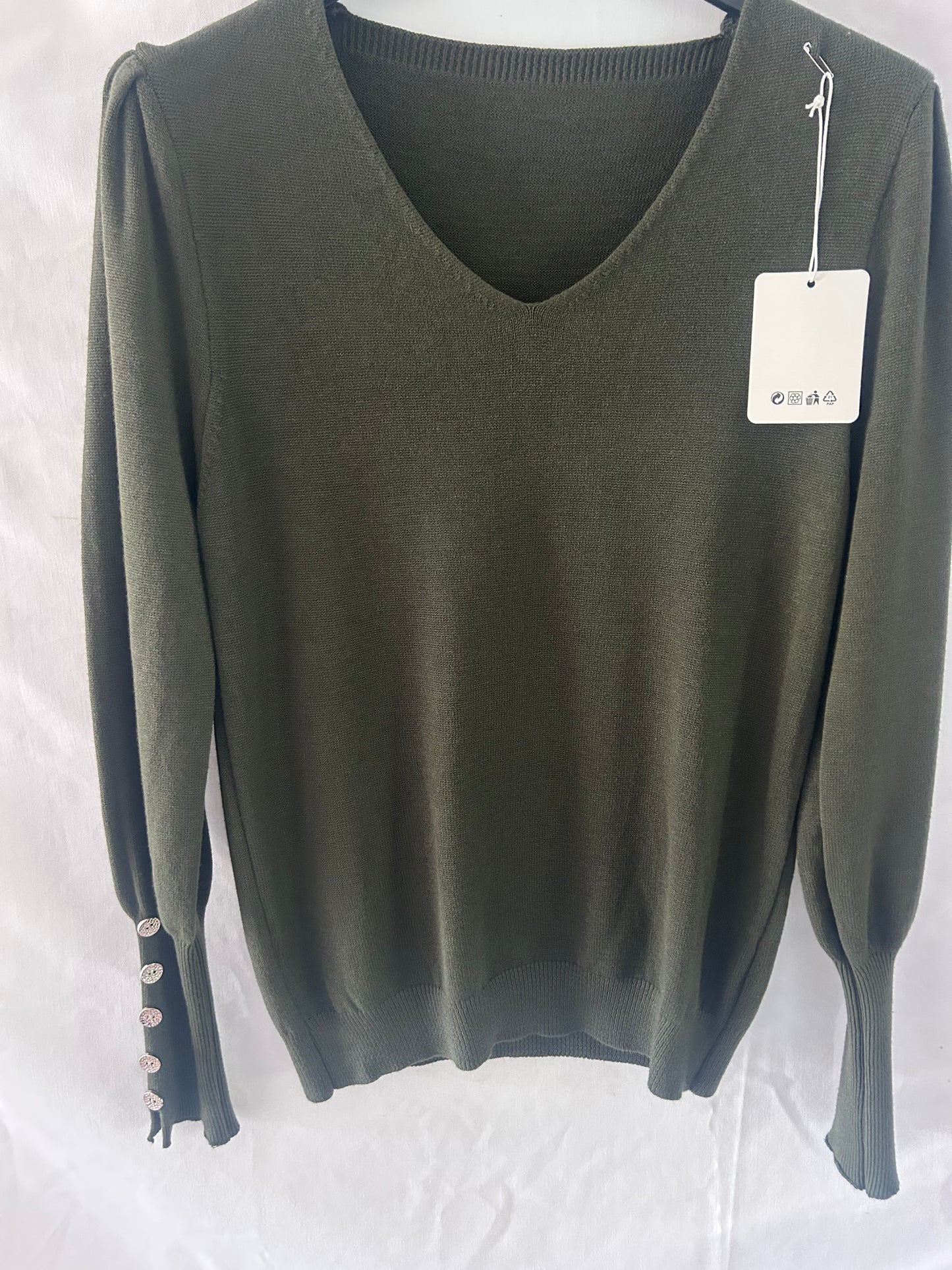 V-Neck Button Cuff Jumper