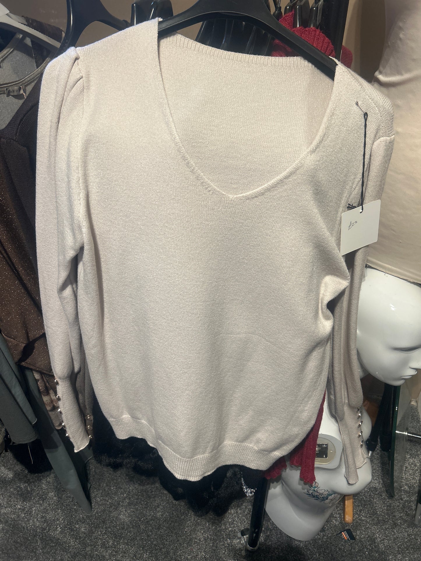 V-Neck Button Cuff Jumper