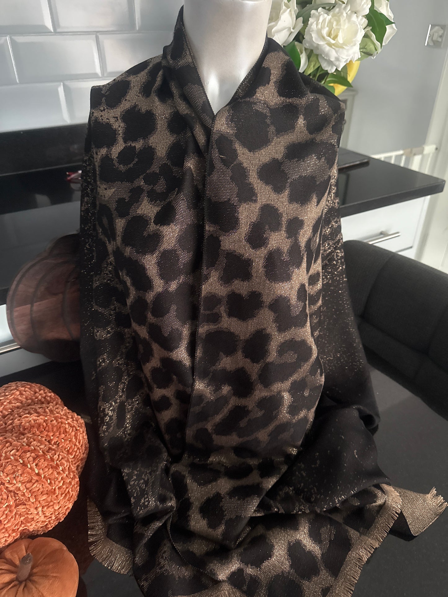 Sparkle ombré effect animal print scarf