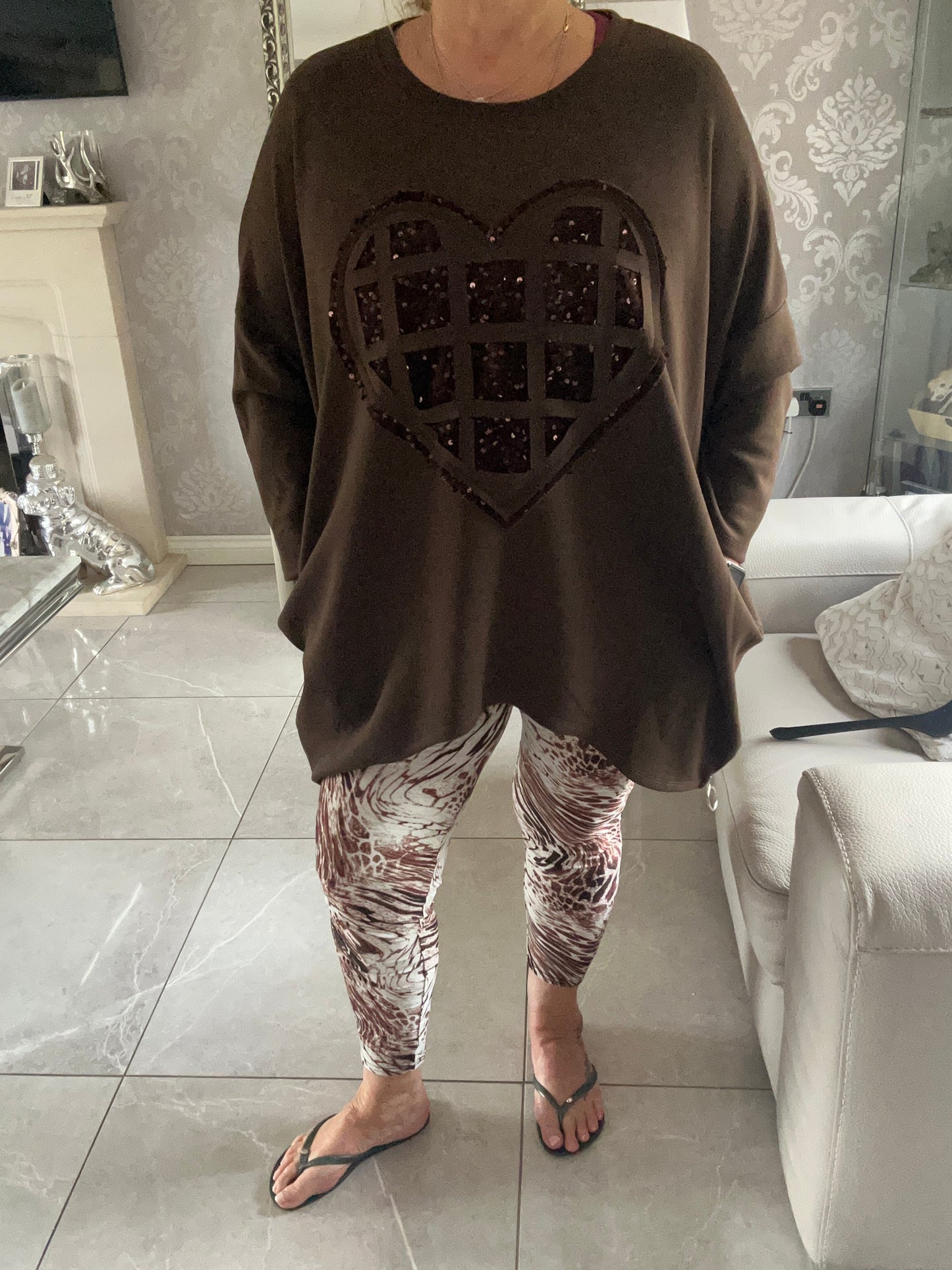 Lowan Sequin Heart Scuba Top - Festive Asymmetric Sweater