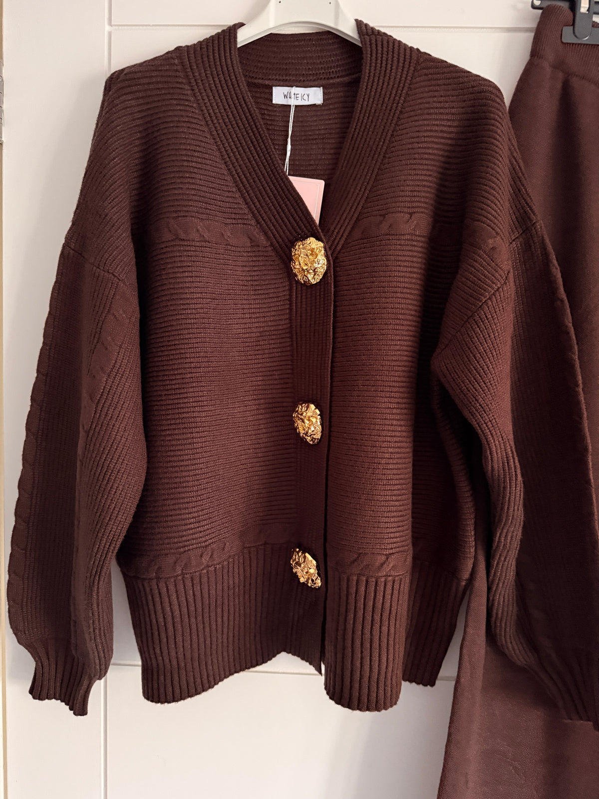Gold button knit suit