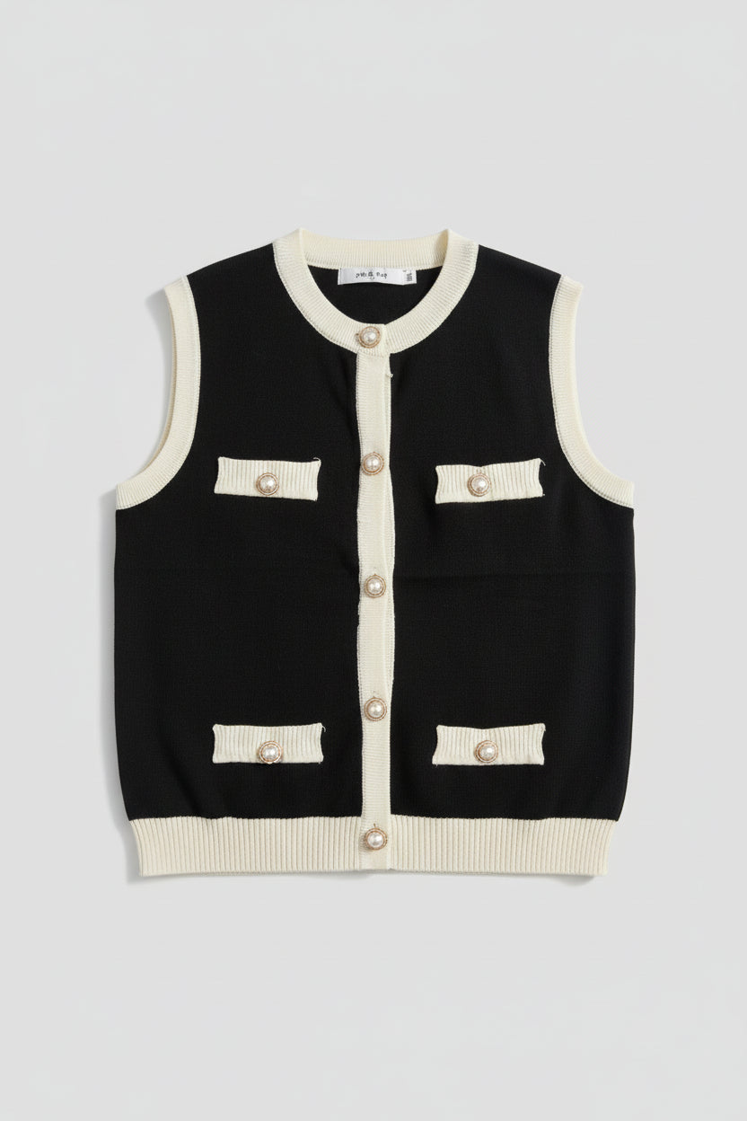 Pearl Button Ribbed Waistcoat & Wide Leg Trouser Set