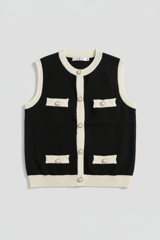 Pearl Button Ribbed Waistcoat & Wide Leg Trouser Set