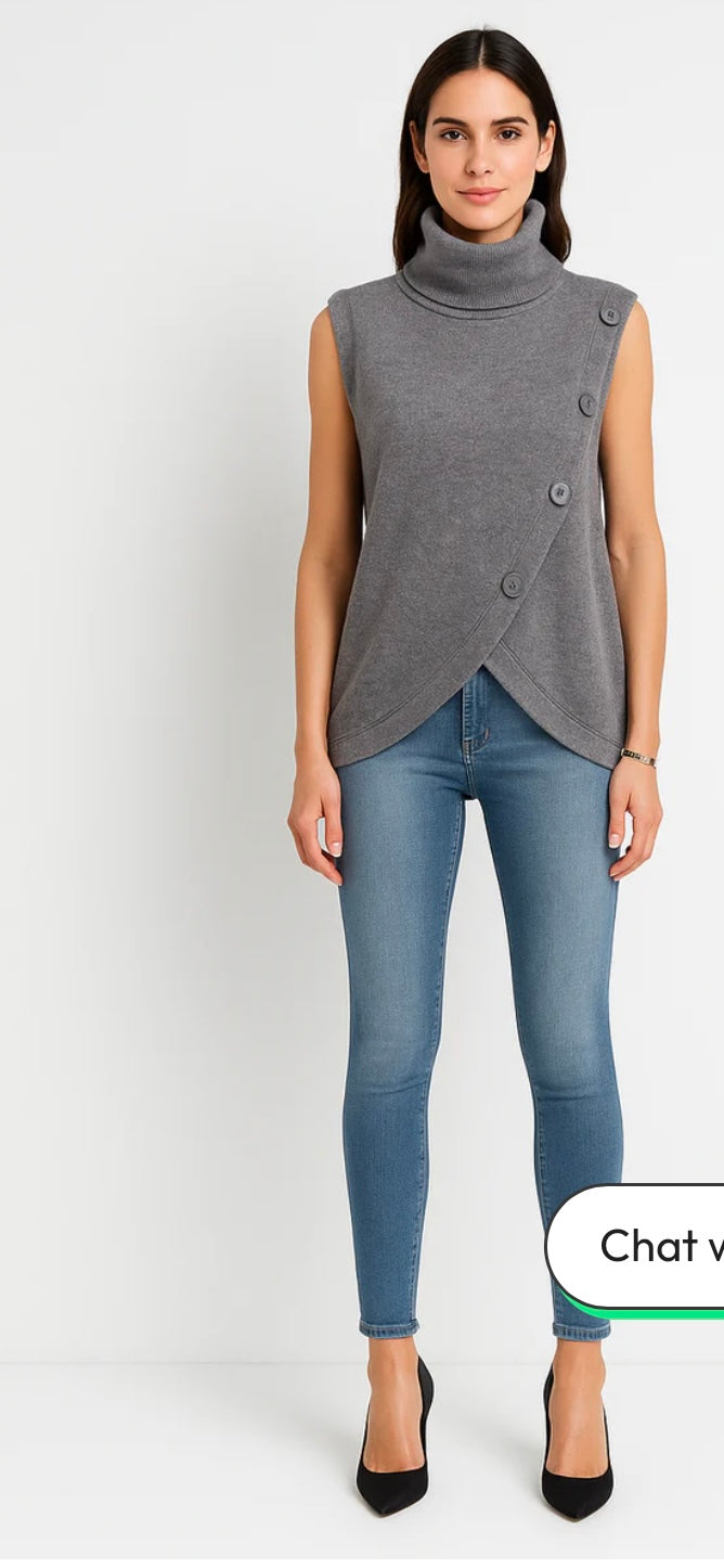 Wrapover Button Roll Neck