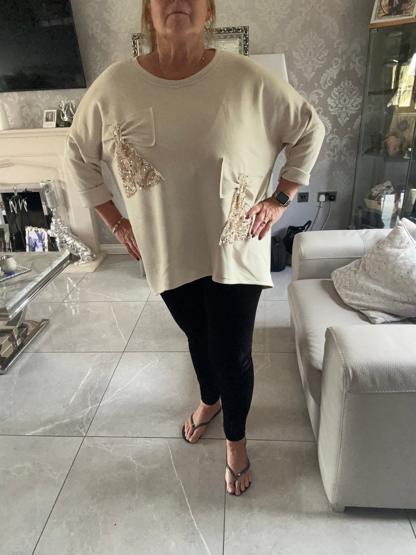 Beau Detail Scuba Top - Cream High-Low sweater