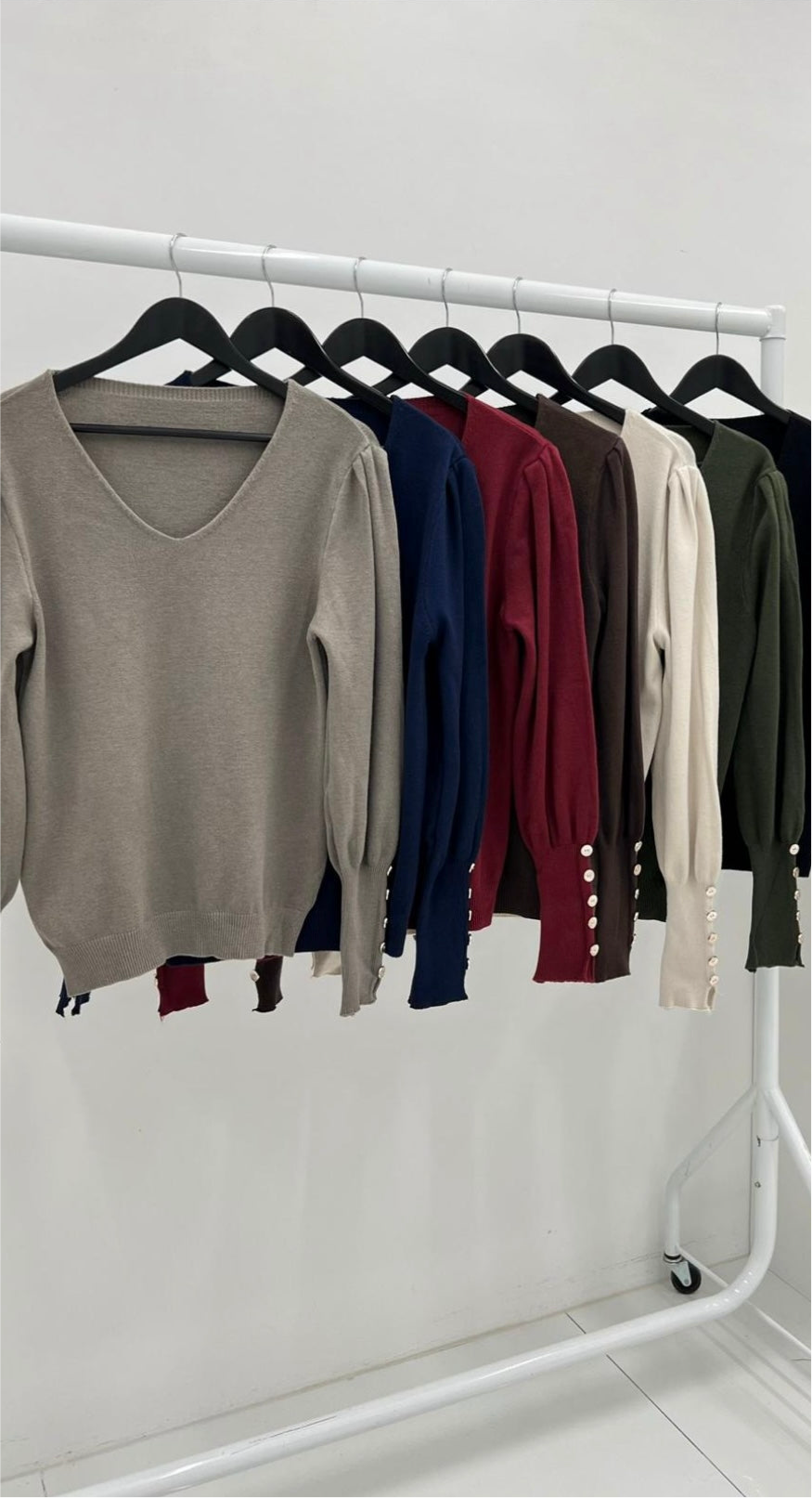 V-Neck Button Cuff Jumper