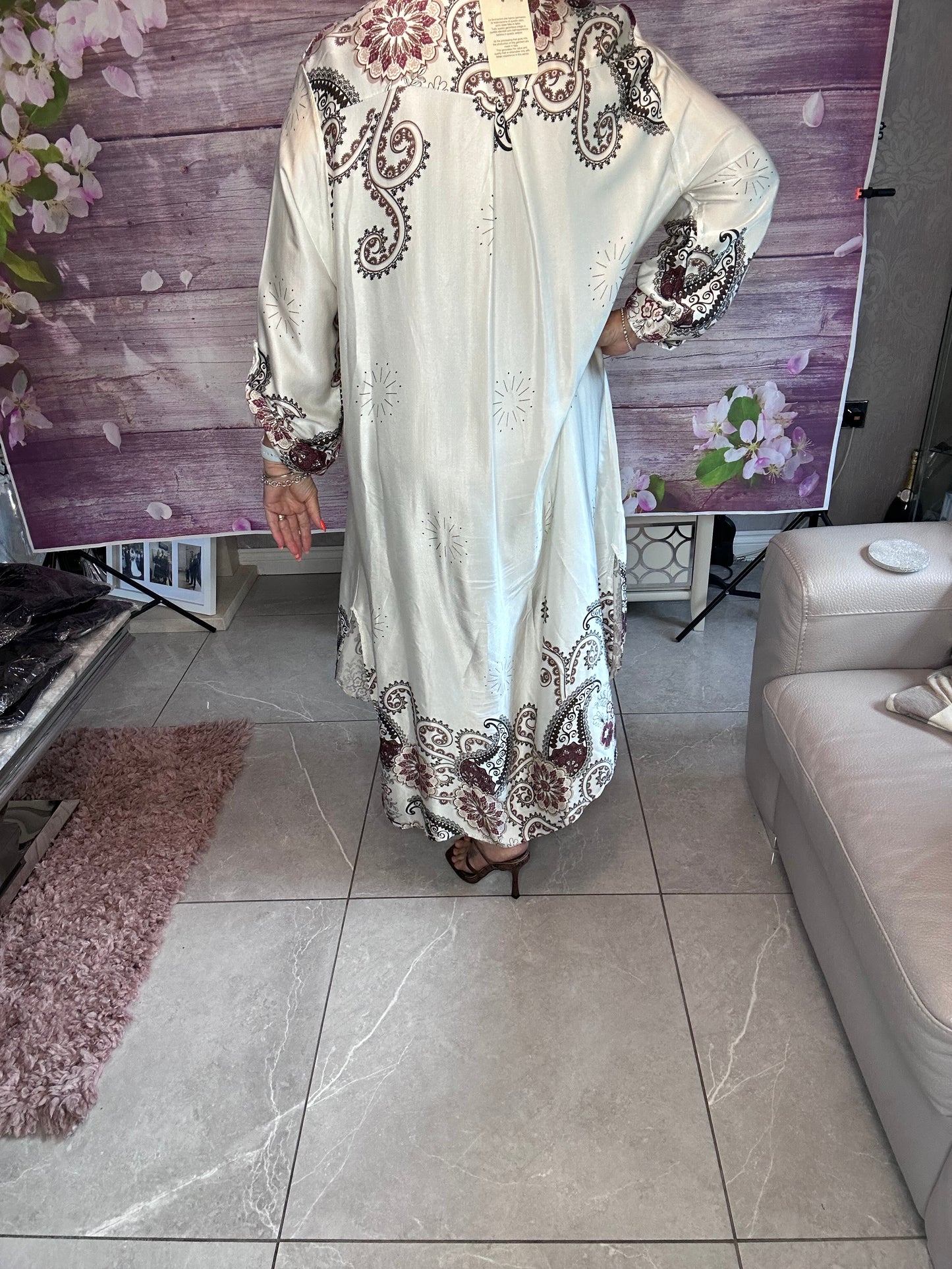 Satin print shirt dress