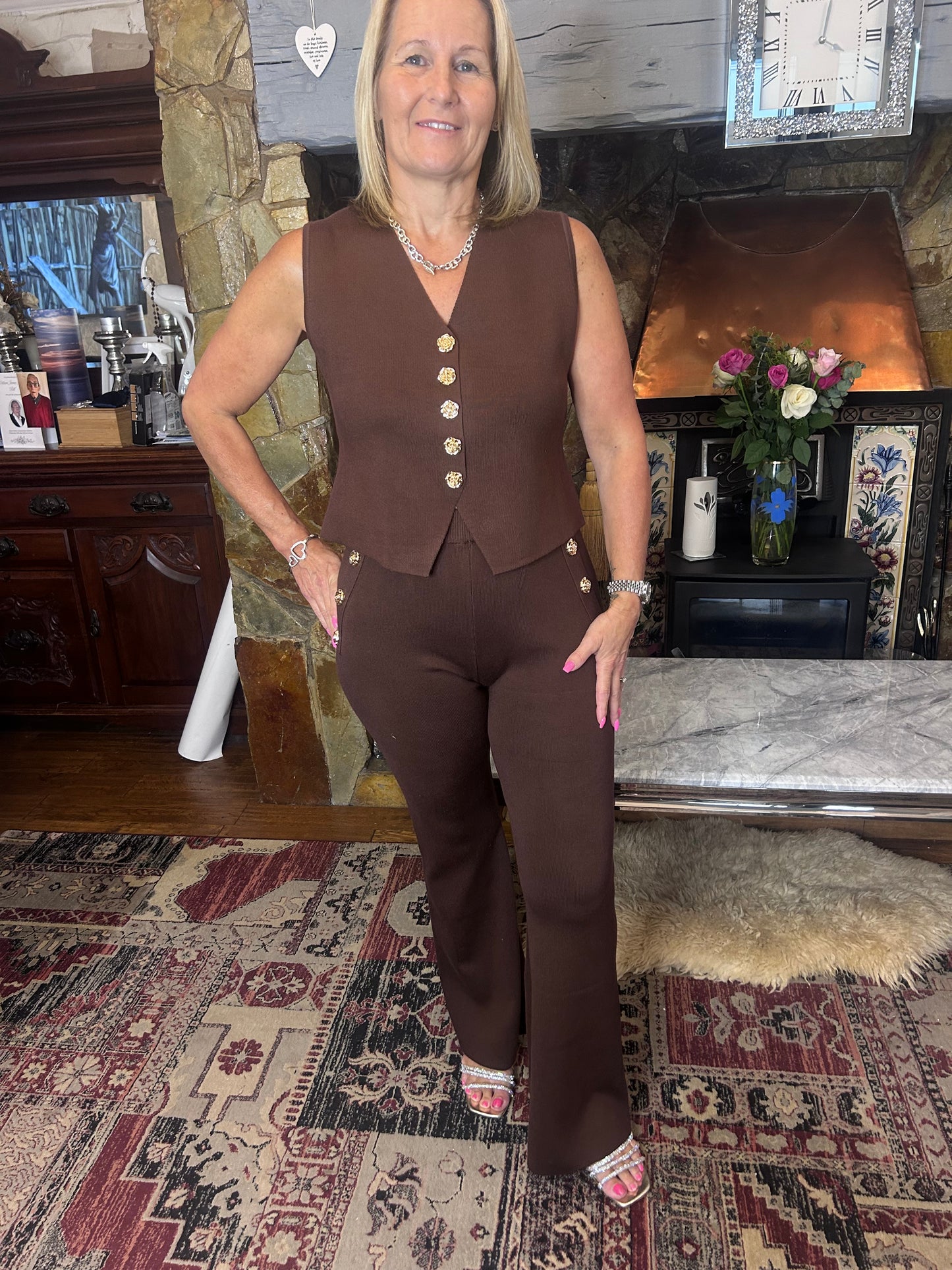 Ribbed button waistcoat suit