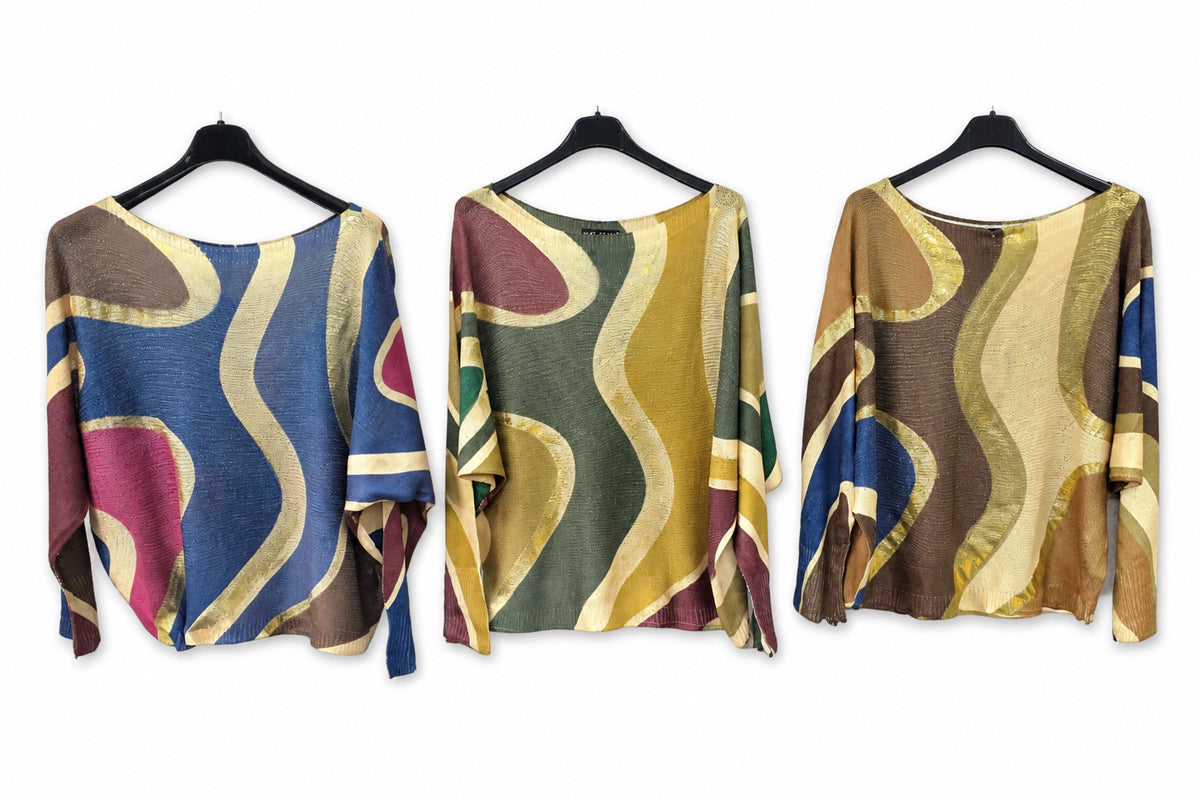 The Amalfi Gold Wave Batwing fine knit Mesh jumper