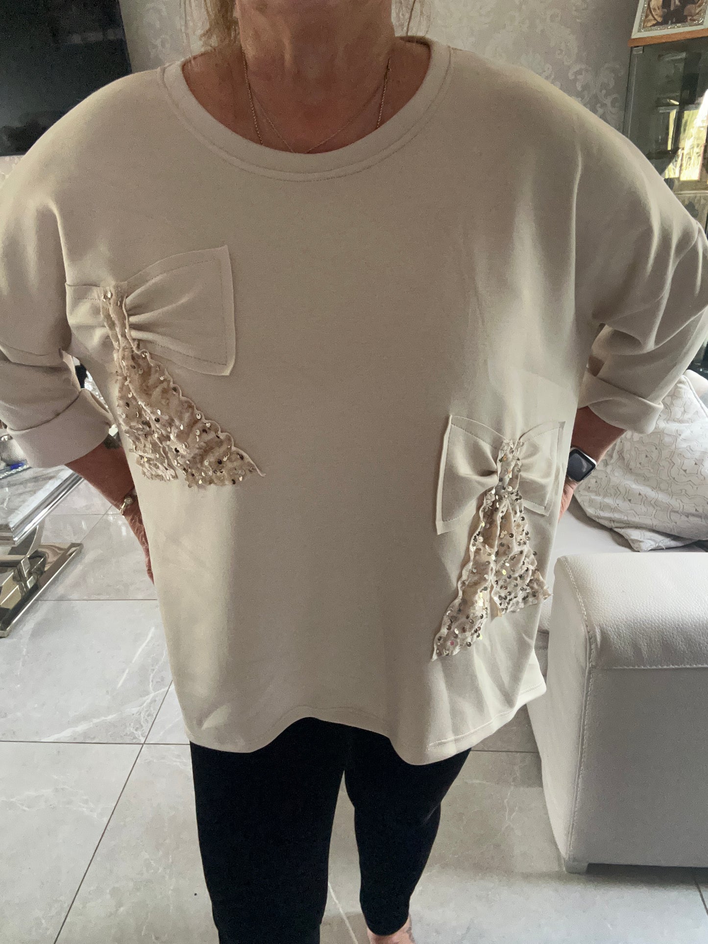 Beau Detail Scuba Top - Cream High-Low sweater