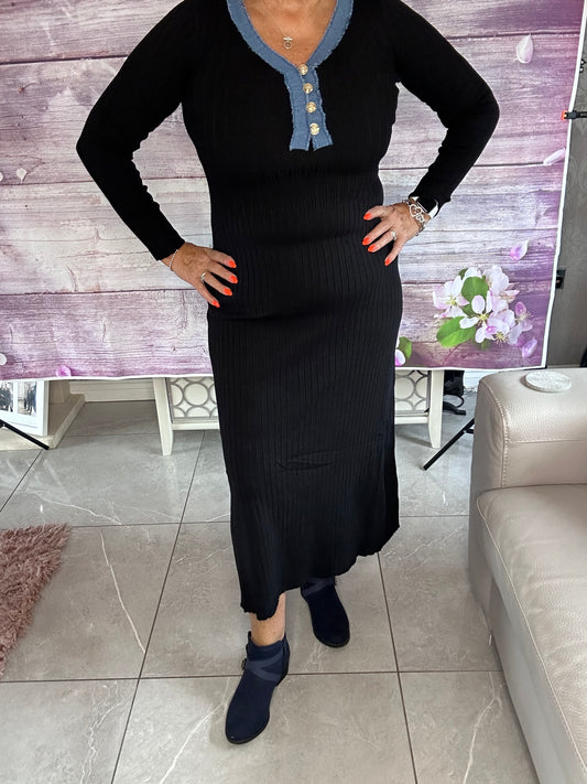 Knitted Denim Button Dress