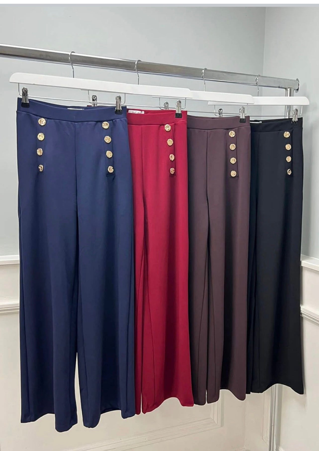 Button detail wide leg trousers