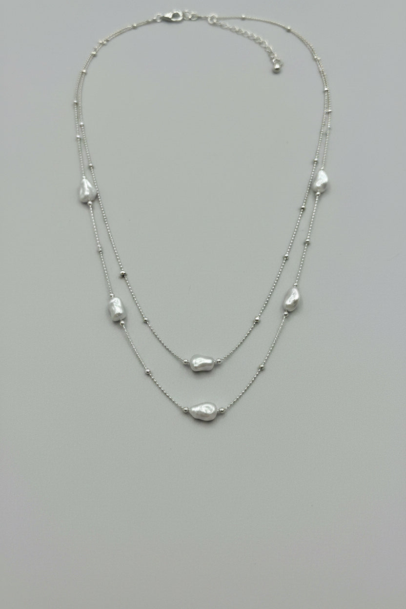 Double Elongated Shell Pendant Silver Ball Chain Necklace