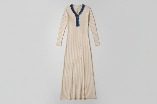 Knitted Denim Button Dress