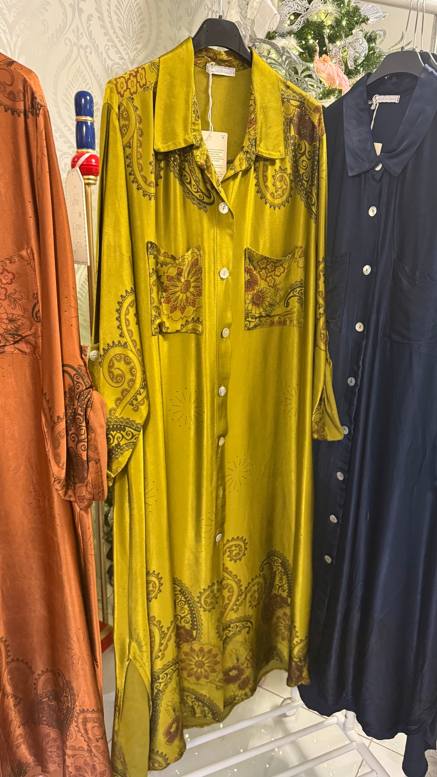 Satin print shirt dress